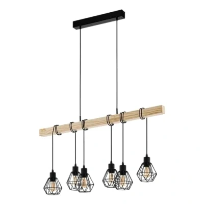Abbildung von Hängeleuchte Townshend, Länge 100 cm, schwarz/eiche, 6 flg.