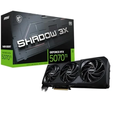 Abbildung von MSI GeForce RTX 5070 Ti 16G Shadow 3X OC — 16GB GDDR7 (28Gbps/256 bit), PCIe 5, Boost: 2482 MHz, HDMI 2.1b, DisplayPort 2.1b