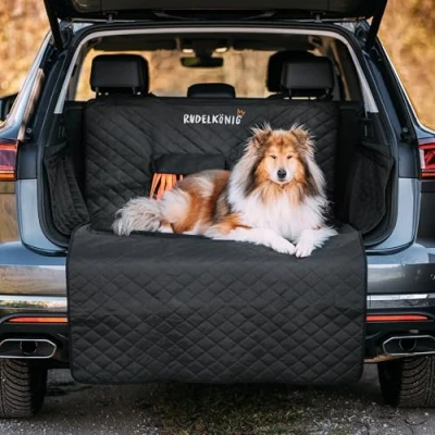 Abbildung von Rudelkönig Kofferraumschutz Hund mit Ladekantenschutz Wasserabweisend &amp; Kratzfest Gesteppte Auto Hundedecke Tasche Universale Kofferraum Schutzmatte für Hunde