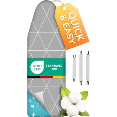 Abbildung von Super Soft Turbo Bügelbrettbezug 110x30, Made in Germany, ÖKOTEX Baumwoll Polsterung, schneller mit Thermoreflexion, 5 Größen, EasyFit+Spanner, M Fläche 108 115x30 35cm