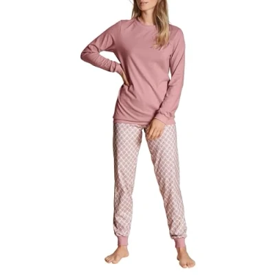 Abbildung von CALIDA Lovely Nights Bündchen Pyjama Damen, mit Rippbündchen an Ärmeln und Hose