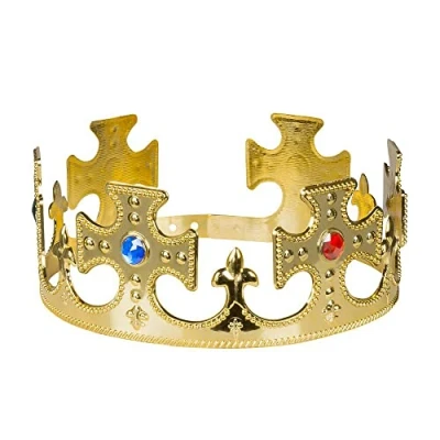 Abbildung von Boland 01318 Krone König, 1 Stück, Einheitsgröße, verstellbar, Gold mit Schmucksteinen, Verschluss, Kunststoff, glänzend, Königin, Prinz, Prinzessin, Märchen, Adel, Accessoire, Kostüm, Karneval