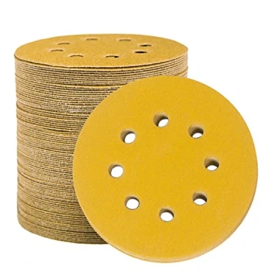 Abbildung von STEBRUAM 100 Stück Schleifpapier 125mm Klett 150 Körnung, Profi Gold Rund 8 Loch Schleifscheiben für Exzenterschleifer,Für Holz Metall und Farbe
