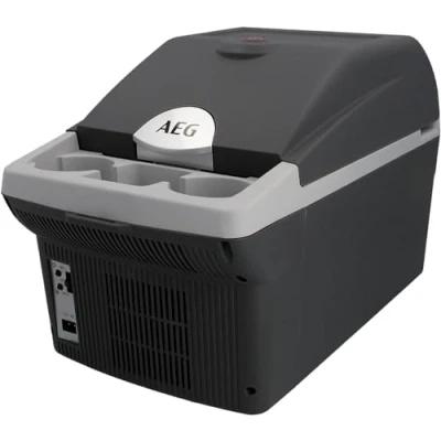 Abbildung von AEG Automotive Board Bar BK 16 Thermoelektrische Kühl und Warmhaltebox Liter, 12 Volt für Auto Steckdose, anschnallbar im PKW, Schwarz,hellgrau