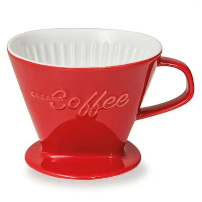 Abbildung von Creano Porzellan Kaffeefilter XXL (Rot) für Filtertüten Gr. 4 und 6, ca. 800gr Gewicht extrem sicheren Stand, Achtung schwer, in 6 Farben erhältlich