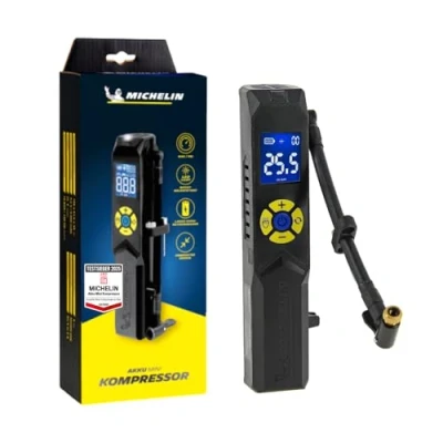 Abbildung von MICHELIN elektrische Fahrradpumpe Luftpumpe Akku Mini Kompressor mit LED Licht 10 Bar/ 150 PSI, 7,4 V /2500 mAH, Schwarz