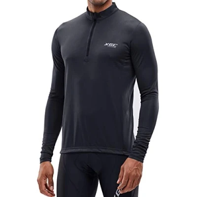 Abbildung von XGC Herren Kurzarm/Langarm Radtrikot Fahrradtrikot Radshirt Fahrradshirts Fahrradbekleidung für Männer mit Elastische Atmungsaktive Schnell Trocknen Stoff (039 Black, L)