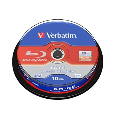 Abbildung von Verbatim BD RE Single Layer Blu ray Rohlinge 25 GB, Disc mit 2 facher Schreibgeschwindigkeit, Kratzschutz, 10er Pack Spindel, Disks für Video und Audiodateien