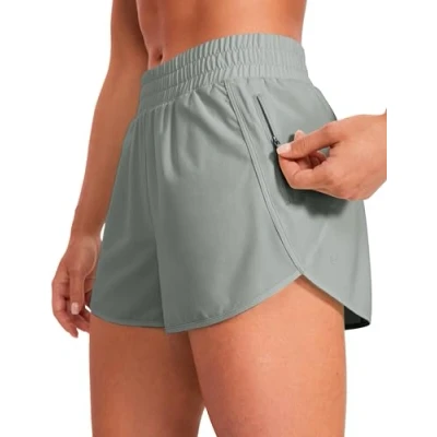 Abbildung von CRZ YOGA Damen Kurz Sporthose Laufhose High Waist Fitness Sport Shorts Kurze Hose mit Reißverschlusstasche Sterling 40