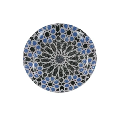 Abbildung von Kaladia Keramik Reibeteller/Keramikhobel ideal für Ingwer, Parmesan etc. mit schwarzen &amp; blauen Sternen Durchmesser: 12 cm handgemacht handbemalt Made in Spain