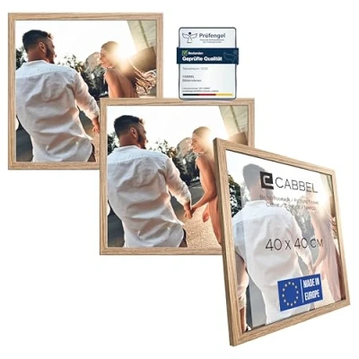 Abbildung von CABBEL Dreierpack (3 STK.) Bilderrahmen 40x40 cm MDF Holz Rahmen in Eiche mit bruchsicherem Plexi Glas/Modern