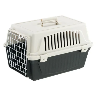 Abbildung von Ferplast Transportbox Katze, Hundetransportbox kleine Hunde und Katzen bis 5 kg, Tür aus plastifiziertem Eisen, Lüftungsschlitze, 32,5x48 xH 29 cm, Hartschalen Transportbehälter Atlas 10 EL, Schwarz