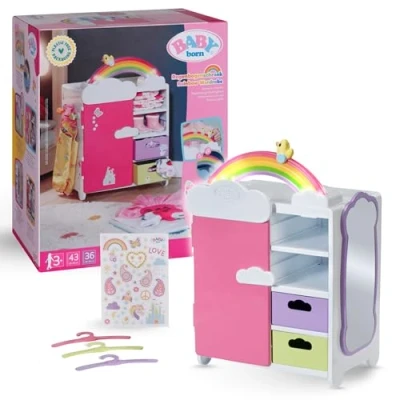 Abbildung von BABY born Regenbogenschrank, Puppenkleiderschrank, Aufbewahrung für Puppenkleidung mit leuchtendem Regenbogen und fröhlichen Sounds, 836040 Zapf Creation