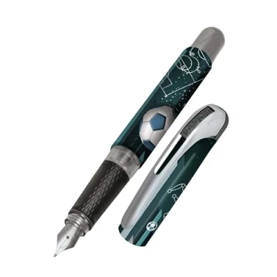 Abbildung von Online Füller College Fußball, Tinten für Rechtshänder, ergonomisches Griffstück, hochwertige Iridium Feder medium, Standard Tintenpatronen, inkl. Kombipatrone blau, Allergiker geeignet