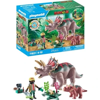 Abbildung von PLAYMOBIL Dinos Triceratops mit Jungtier Dino Spielset Tierfiguren Abenteuer Spielzeug für Kinder ab 4 Jahren 71821
