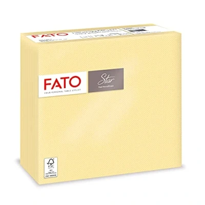 Abbildung von Fato Einwegpapierservietten, Weichheit und Sanftheit, Packung mit 40 Servietten, Größe 38x38 gefaltet in 4, 2 lagig, Farbe Champagner, 100% reines Zellulosepapier, FSC zertifiziert