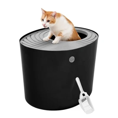 Abbildung von Iris Ohyama Katzenklo mit Schaufel, bis 7 kg, Schwarz/Grau, Deckel, Katzentoilette, leicht reinigen, Für große Katzen, Kätzchen, geschlossen, XXL Toilette, BPA frei, Cat Litter Box, PUNT 530
