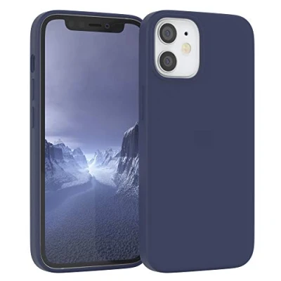 Abbildung von EAZY CASE Premium Silikon Handyhülle kompatibel mit iPhone 12 Mini, Slimcover Kameraschutz und Innenfutter, Silikonhülle, Schutzhülle, Bumper, Handy Case, Hülle, Softcase, Nachtblau, Blau