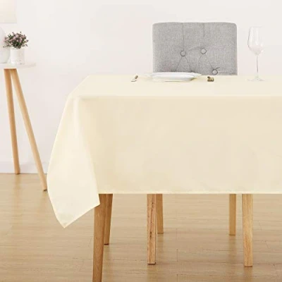 Abbildung von Deconovo Leinenoptik Tischdecke Wasserabweisend Tischwäsche Lotuseffekt 130x220 cm Beige