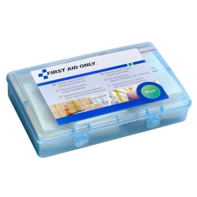 Abbildung von First Aid Only Pflasterset Industrie/Handel (100 Stück) 100 Pflaster in verschiedenen Größen und Formen wiederverschließbarer Pflasterbox P 10023