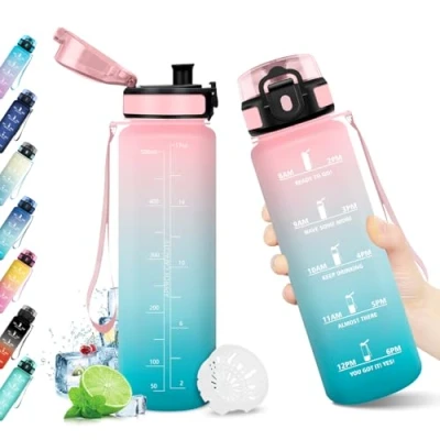 Abbildung von Wasserflasche 500ml, Trinkflasche mit Filter, Sport Auslaufsicher Zeitmarkierung, BPA frei, Kohlensäure Geeignet für Outdoor, Fitness, Schule, Büro, Erwachsene, Fahrrad