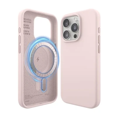 Abbildung von elago Magnetische Silikonhülle Kompatibel mit iPhone 15 Pro Hülle, MagSafe Alles Zubehör, Integrierte Magnete, Premium Silikon, Ganzkörper Schutzhülle [5 Lagige Struktur] (Lovely Rosa)