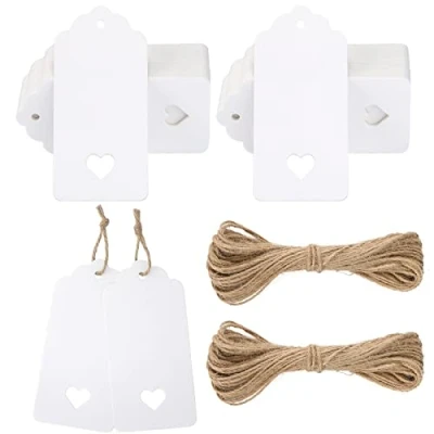 Abbildung von G2PLUS 100stk Geschenk Anhänger Weiß, 4.5x9.5CM Kraftpapier Etiketten Tags, 300g/m² Geschenkanhänger Herz mit Schnur für Hochzeit Geschenke zum Basteln
