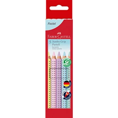 Abbildung von FABER CASTELL 110991 Jumbo Buntstifte Set Grip Pastell, 5 teilig, dreikant, bruchsicher, Kinder