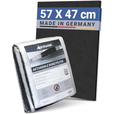 Abbildung von Intelmann® Universal Dunstabzugshauben Filter mit Aktivkohle &amp; Fettfilter, 57x47 cm, extra dicke Aktivkohleschicht, zuschneidbar, für zuverlässige Geruchs und Fettabsorption