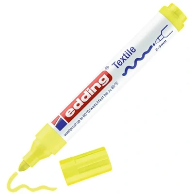 Abbildung von edding 4500 Textilmarker neon gelb 1 Stift Rundspitze 2 3 mm Textilstifte waschmaschinenfest (60 C) zum Stoff bemalen Stoffmalstift