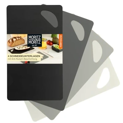Abbildung von Moritz &amp; 4x Flexibles Schneidebrett Kunststoff Dünn Schneidebretter je 25 x 14,5 cm Frühstücksbrettchen Flexibel Für sicheres Schneiden mit Grifföffnung