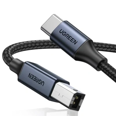 Abbildung von UGREEN USB C Druckerkabel B auf Kabel Scannerkabel mit Nylonkabel und Aluminiumstecker kompatibel iPhone 15 Serie MacBook Matebook Canon Epson Drucker DAC MIDI Tastatur usw (Schwarz 1m)