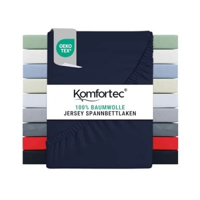 Abbildung von Komfortec Jersey Spannbettlaken 180x200 cm, 100% Baumwolle, Blau
