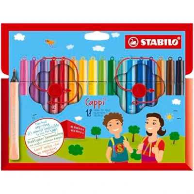 Abbildung von Filzstift mit Kappenring STABILO Cappi 18er Pack 18 verschiedenen Farben