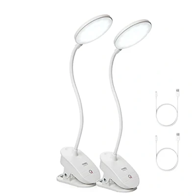 Abbildung von Miady Leselampe Bett, Klemmleuchte mit USB Wiederaufladbare Akku, 3 Helligkeit dimmbare Augenschutz Klemmlampe Schreibtischlampe,Touch Steuerung,360 Flexibel Schwanenhals für Bett,Nachtlesen,Büro