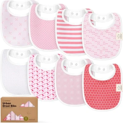 Abbildung von KeaBabies Baby Lätzchen für Jungen &amp; Mädchen 8er Pack Bio Baumwolle zum Zahnen Junge groß Säugling, Kleinkind (Blush)