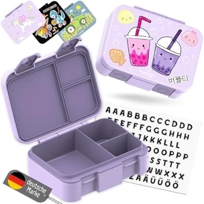 Abbildung von BEARFOOT Bento Box COMPACT BPA freie Kinder Brotdose für Schule &amp; Kindergarten Auslaufsichere Lunchbox Mädchen Jungen Praktisch, leicht kompakt (BubbleTea lila, 650ml)