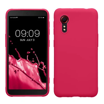 Abbildung von kwmobile Hülle kompatibel mit Samsung Galaxy Xcover 5 weiches TPU Silikon Case Cover geeignet für kabelloses Laden Neon Pink