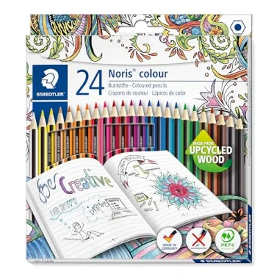 Abbildung von STAEDTLER Buntstifte Noris colour, rutschfeste Soft Oberfläche, hohe Bruchfestigkeit, intensive Farben, Sechskantformat, 24 Farbstifte im Kartonetui, exklusive Johanna Basford Edition, 185 C24JB