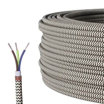 Abbildung von Textilkabel für Lampe, Stoffkabel aus Leinengarn, 3 adrig (3x0,75mm²), Leinen Schwarz 5 Meter