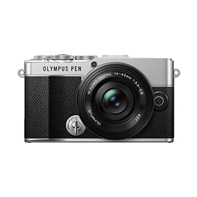 Abbildung von Olympus Pen E P7 Kamera Kit, 20 MP Sensor, neigbarer HD LCD Bildschirm, 4K Video, Wi Fi, Farb und Monochromprofilsteuerung, Silber, inkl. M.Zuiko Digital ED 14 42mm EZ, schwarz