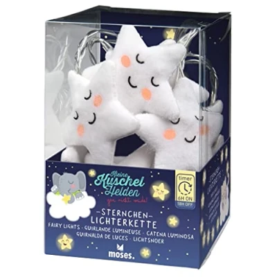 Abbildung von moses. Kleine Kuschelhelden Sternchen Lichterkette, warmweiße LED Lichterkette mit Sternen für Kinder,batteriebetrieben, Timerfunktion, 1,6 m Länge