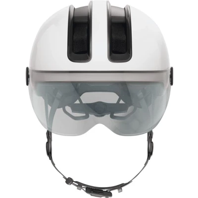Abbildung von ABUS Stadthelm HUD Y ACE stylischer Fahrradhelm mit Visier und magnetischem, aufladbarem LED Rücklicht für Damen Herren Schwarz, Größe L