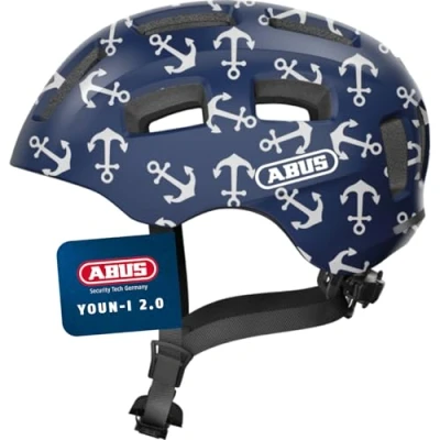 Abbildung von ABUS Fahrradhelm Youn I 2.0 mit Licht für Kinder, Jugendliche und junge Erwachsene Mädels Jungs Blau Anker Muster, Größe S
