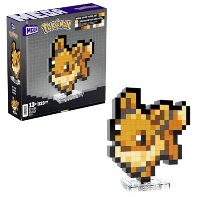 Abbildung von MEGA Pokémon Actionfigur Bauset, Evoli mit 323 Teilen im Retro Pixelstil, ideal als Tisch oder Wanddeko, Spielzeug für Sammler zum Zusammenbauen und Präsentieren, HTH78