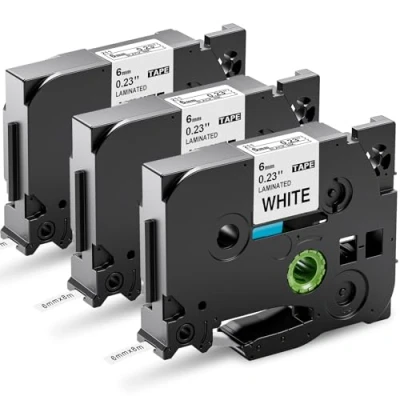 Abbildung von Upwinning TZe 211 kompatibel mit Brother P touch Bänder 6mm, als Ersatz für Tz Tape 6 mm Schriftbänder Schwarz auf Weiß Laminiert H100r H105 900 1000 1280