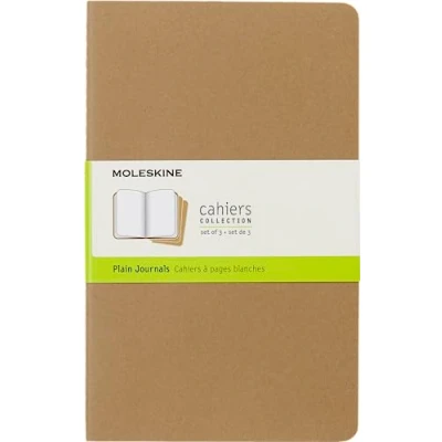 Abbildung von Moleskine Cahier S05009 Journal (3er Set Notizbücher mit blanko Seiten, Kartoneinband und Baumwollstickerei, Large 13 x 21 cm, 80 Seiten), Packpapier Braun