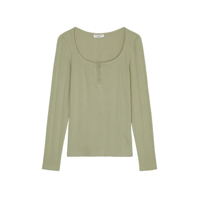 Abbildung von Marc O&#039;Polo Denim Serafino Neckline Langarmshirt, Damen, Größe: Medium, Green bay