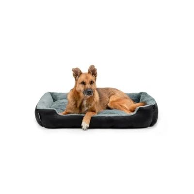 Abbildung von lionto Hundebett mit Wendekissen und Rutschfester Unterseite, Robustes Heimtierkissen tiefem Einstieg für Hunde Katzen jeden Alters, 90x70 cm, kuscheliges Hundekissen, schwarz/grau