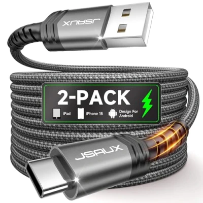 Abbildung von JSAUX USB C Kabel 3,1A [2 Stück 2M], Typ Ladekabel Schnellladung Kompatibel mit iPhone 16 15 Pro Max, Samsung Galaxy S24 S23 Ultra A55 A53 S22 S21 S20, CarPlay, Android Auto, PS5 Controller Grau